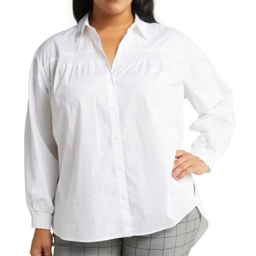 Como Vintage  100 % cotton White Woven Poplin Poet front  bottom Shirt Size 2X !